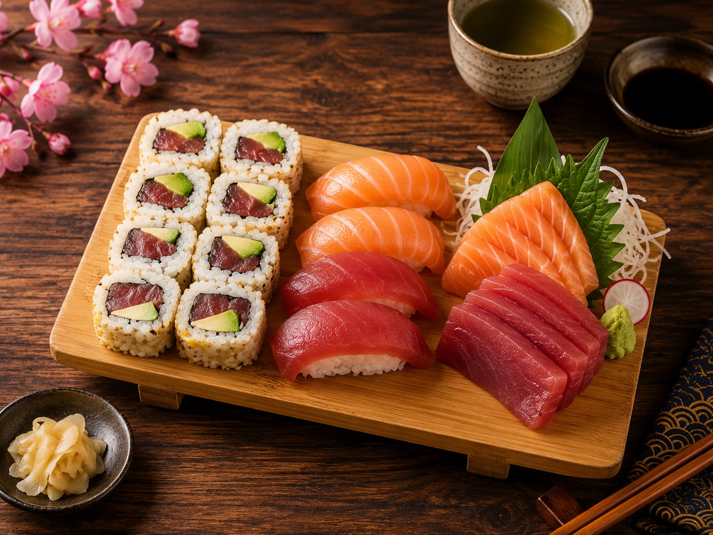 Salmon and tuna sushi set